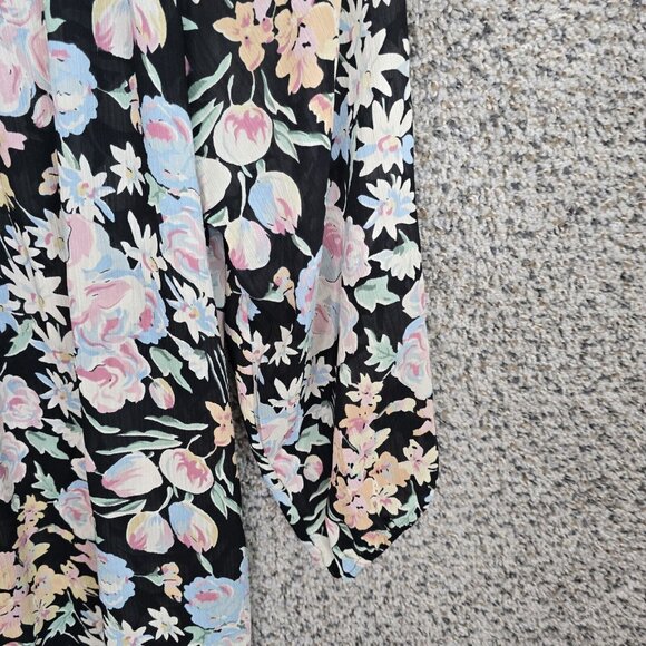 Chaps‎ Top Womens Medium Black Floral Print Off The Shoulder Blouse Sheer Ladies - Picture 2 of 7